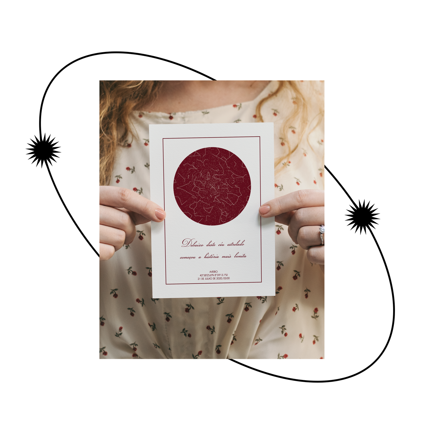 Poster 13x18 com 1 Mapa de Estrelas